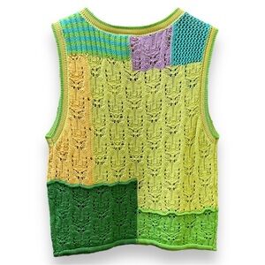 NWT Easel‎ Vest spring Cable -color block-Knitted Sweater Vest bright S layer